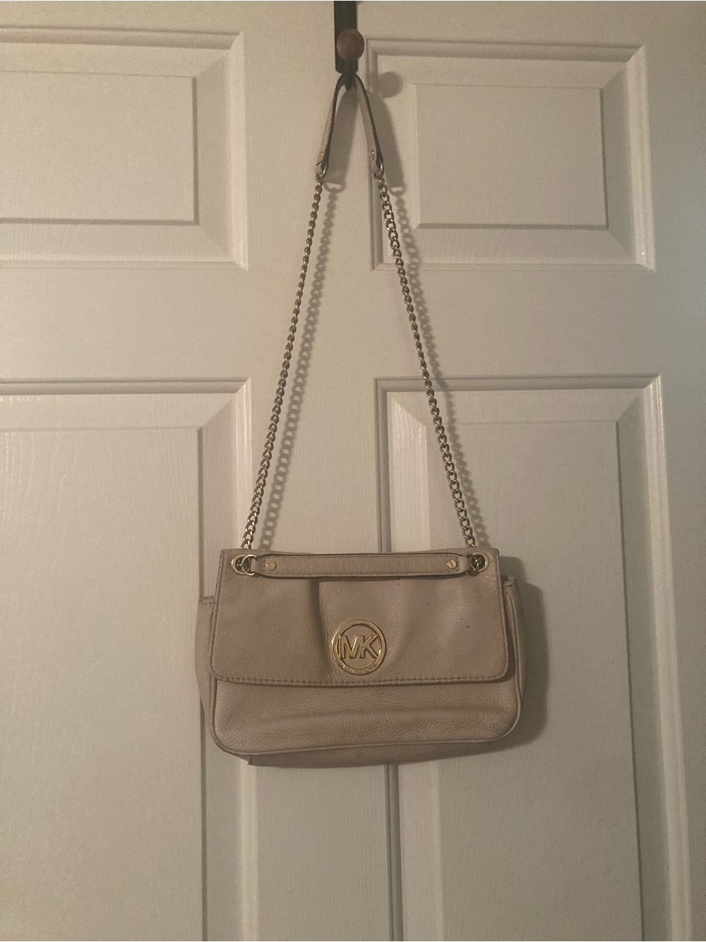 Michael Kors Taupe Leather Shoulder Bag with Gold Chain